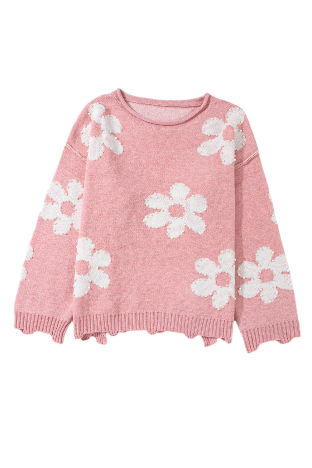 Multicolour Pearl Beaded Floral Drop Shoulder Sweater - Premium Tops from Momma Done Gone Crafty- Just $48.99! Shop now at Momma Done Gone Crafty
