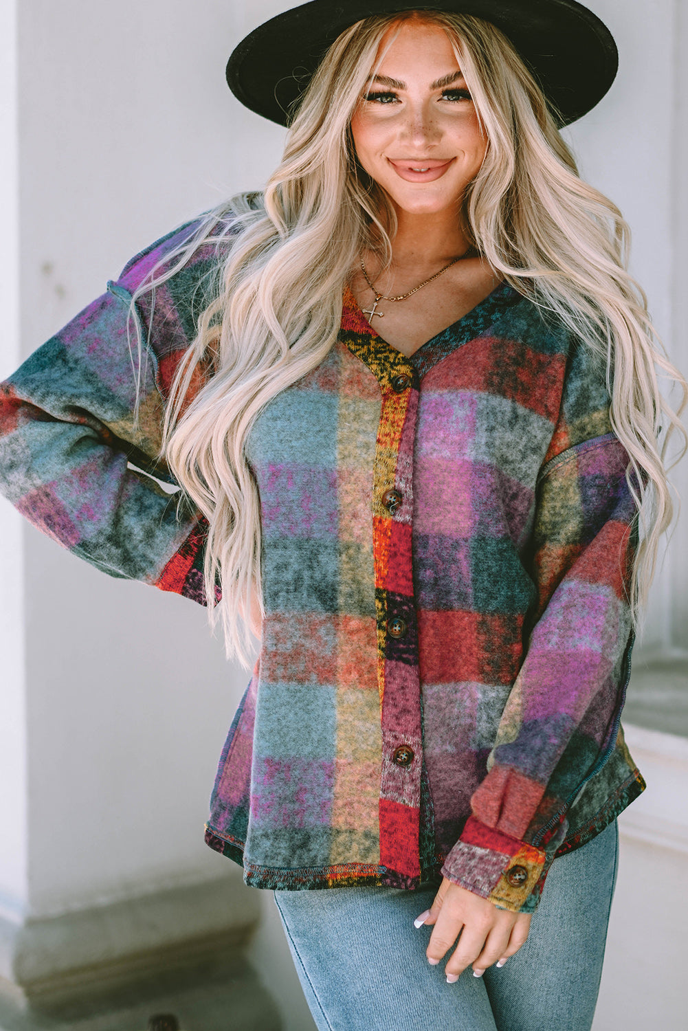 Multicolor Brushed Checked Western Buttoned Jacket - Premium Outerwear from Momma Done Gone Crafty- Just $40.20! Shop now at Momma Done Gone Crafty