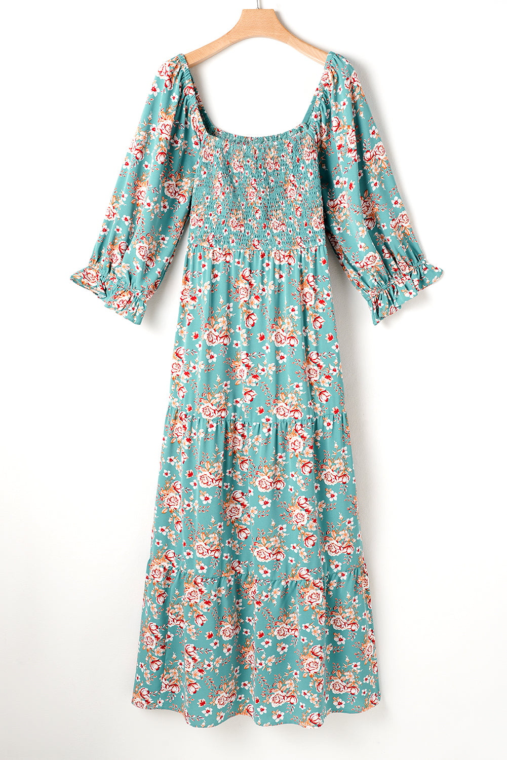 Green Plus Size Floral Print Square Neck Smocked Maxi Dress - Premium Plus Size/Plus Size Dresses/Plus Size Maxi Dresses from Momma Done Gone Crafty- Just $49.95! Shop now at Momma Done Gone Crafty