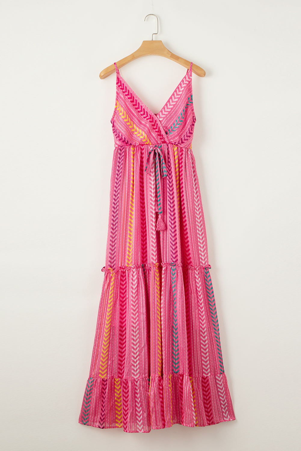 Pink Western Printed Tassel Tie V Neck Wrap Maxi Dress - Premium Dresses/Maxi Dresses from Ashes 2 Wildflowers Boutique, LLC- Just $43.92! Shop now at Ashes 2 Wildflowers Boutique, LLC