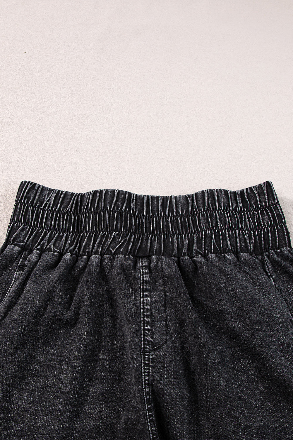 Black Smocked High Waist Mineral Washed Jean Shorts - Premium Bottoms/Denim Shorts from Ashes 2 Wildflowers Boutique, LLC- Just $27.60! Shop now at Ashes 2 Wildflowers Boutique, LLC