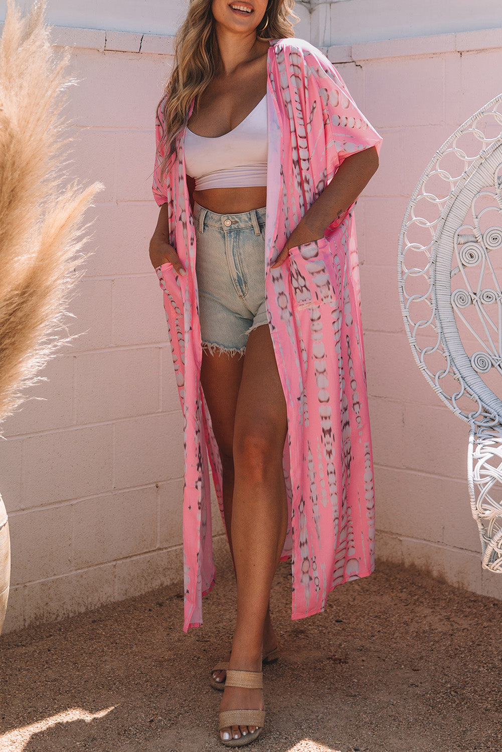 Pink Bohemian Tie Dye Oversize Long Kimono - Premium Outerwear from Momma Done Gone Crafty- Just $43.80! Shop now at Momma Done Gone Crafty