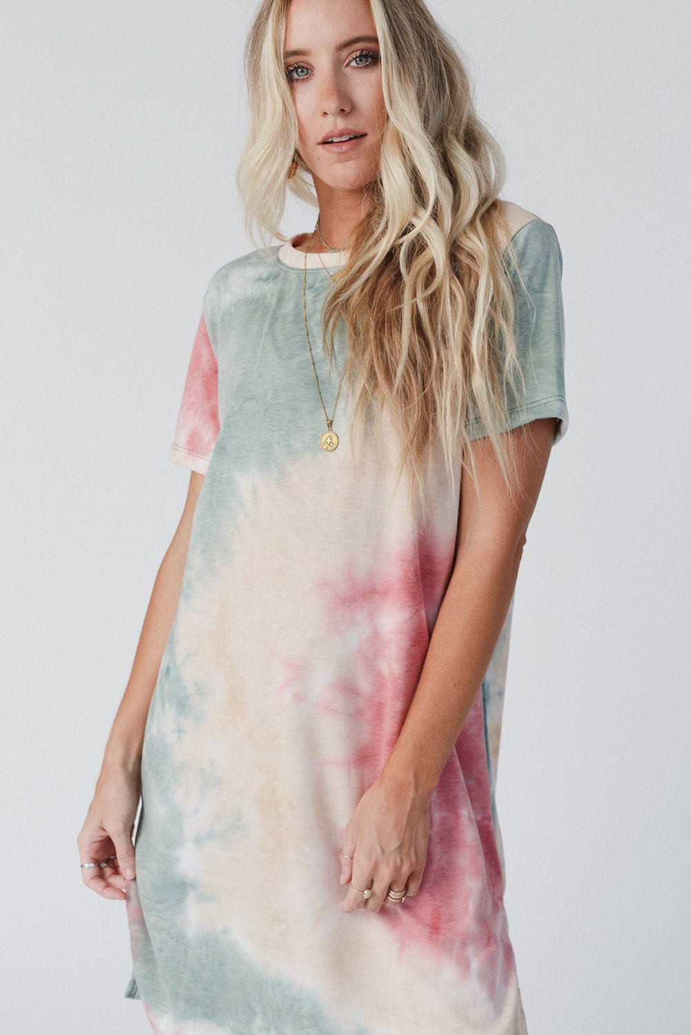 Multicolor Tie Dye Oversized Slit Tee Dress - Premium Dresses from Momma Done Gone Crafty- Just $47.10! Shop now at Momma Done Gone Crafty