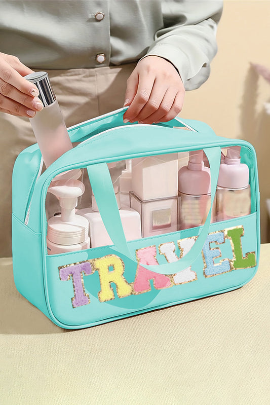 Mint Green TRAVEL Chenille Letter Clear PVC Makeup Bag - Premium Accessories from Momma Done Gone Crafty- Just $13.98! Shop now at Momma Done Gone Crafty