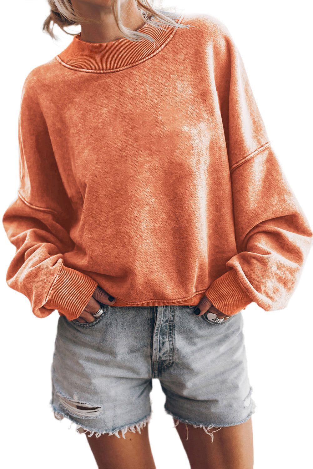 Orange Drop Shoulder Crew Neck Pullover Sweatshirt - Premium Tops from Momma Done Gone Crafty- Just $41.94! Shop now at Momma Done Gone Crafty