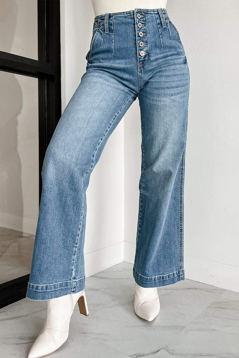 Dusk Blue Multi Buttons Medium Wash Straight Loose Leg Jeans - Premium Bottoms/Jeans from Ashes 2 Wildflowers Boutique, LLC- Just $54.99! Shop now at Ashes 2 Wildflowers Boutique, LLC