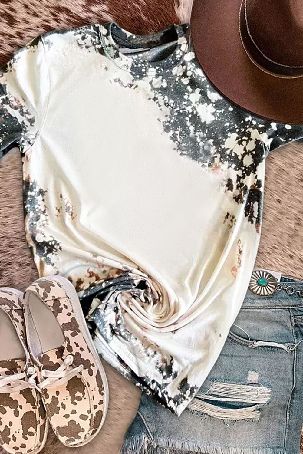 Gray Western Fashion Dyed Bleached T Shirt - Premium Tops from Momma Done Gone Crafty- Just $40.20! Shop now at Momma Done Gone Crafty