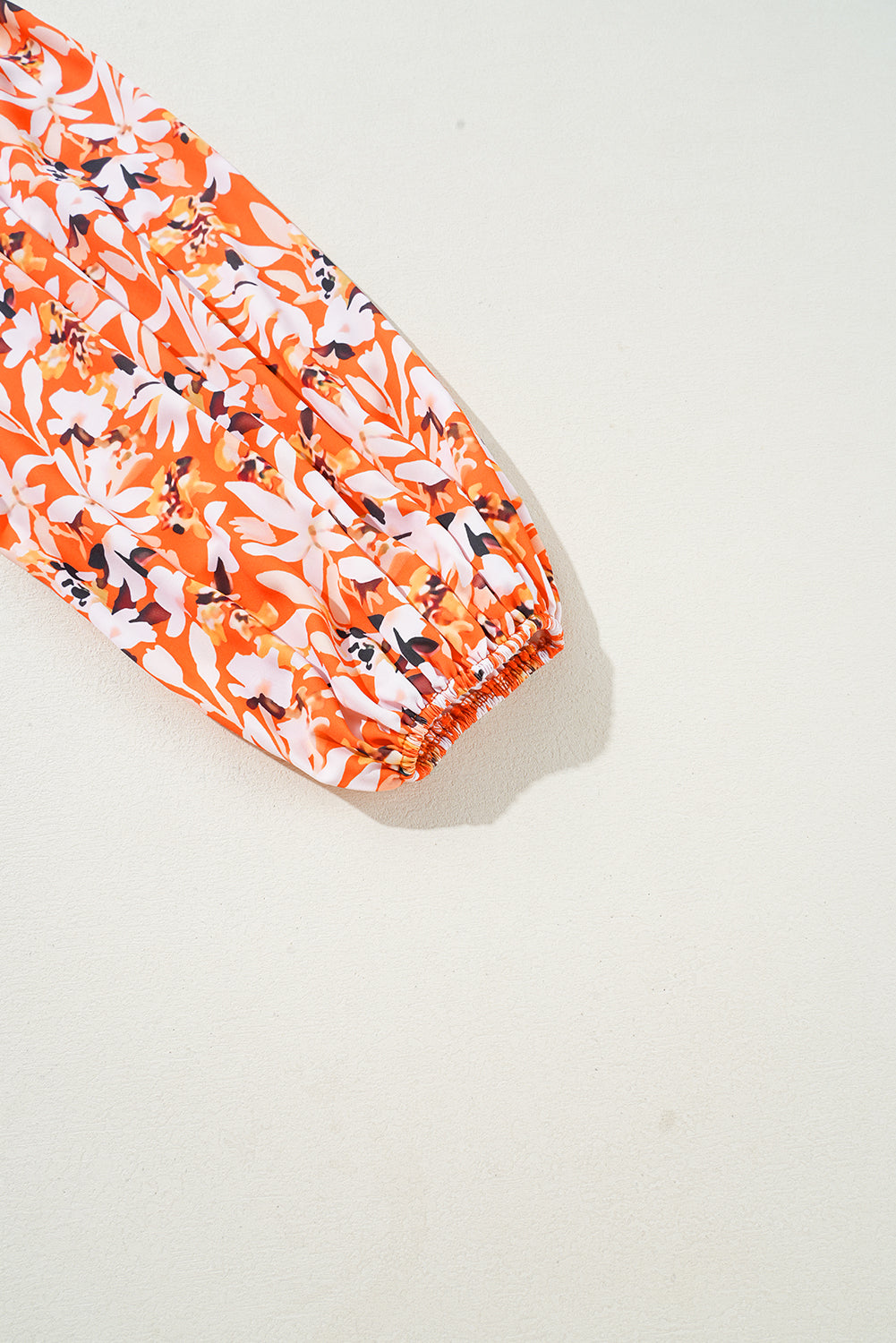 Orange Floral Print Split V Neck Bubble Sleeve Plus Size Midi Dress - Premium Plus Size/Plus Size Dresses/Plus Size Midi Dresses from Momma Done Gone Crafty- Just $38.70! Shop now at Momma Done Gone Crafty