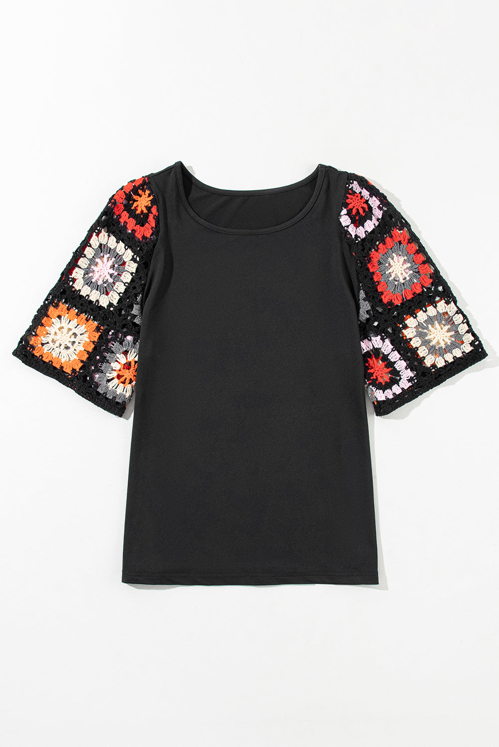 Black Floral Crochet Short Sleeve Top - Premium Tops/Tops & Tees from Momma Done Gone Crafty- Just $17.70! Shop now at Momma Done Gone Crafty