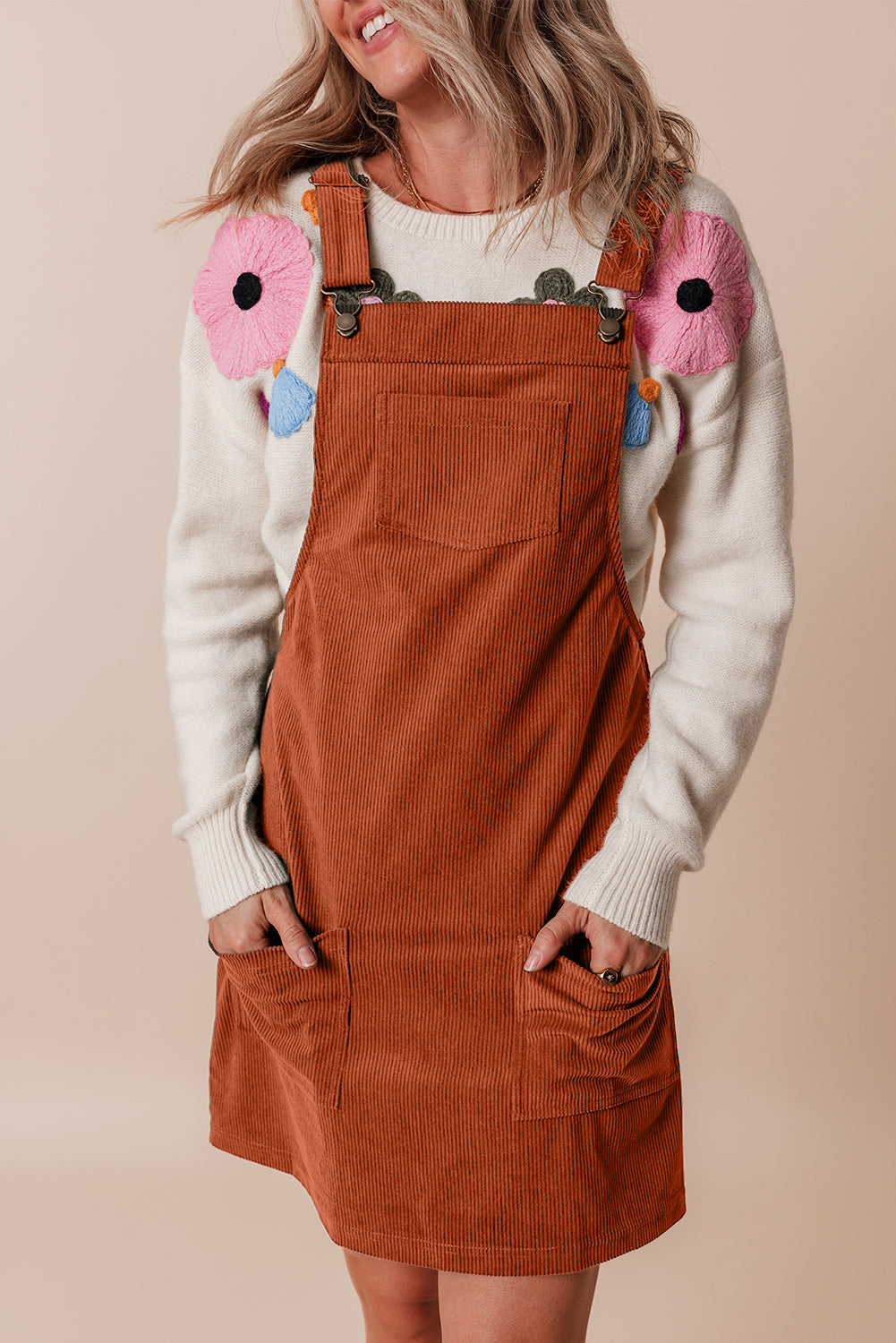 Cinnamon Solid Front Pockets Sleeveless Corduroy Overall Dress - Premium Dresses/Mini Dresses from Momma Done Gone Crafty- Just $20.85! Shop now at Momma Done Gone Crafty