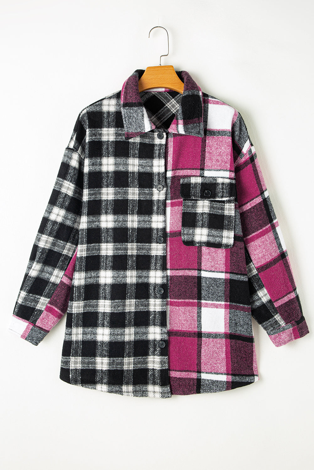 Black Plaid Colorblock Loose Shacket - Premium Outerwear/Plaid Shackets from Momma Done Gone Crafty- Just $46.99! Shop now at Momma Done Gone Crafty
