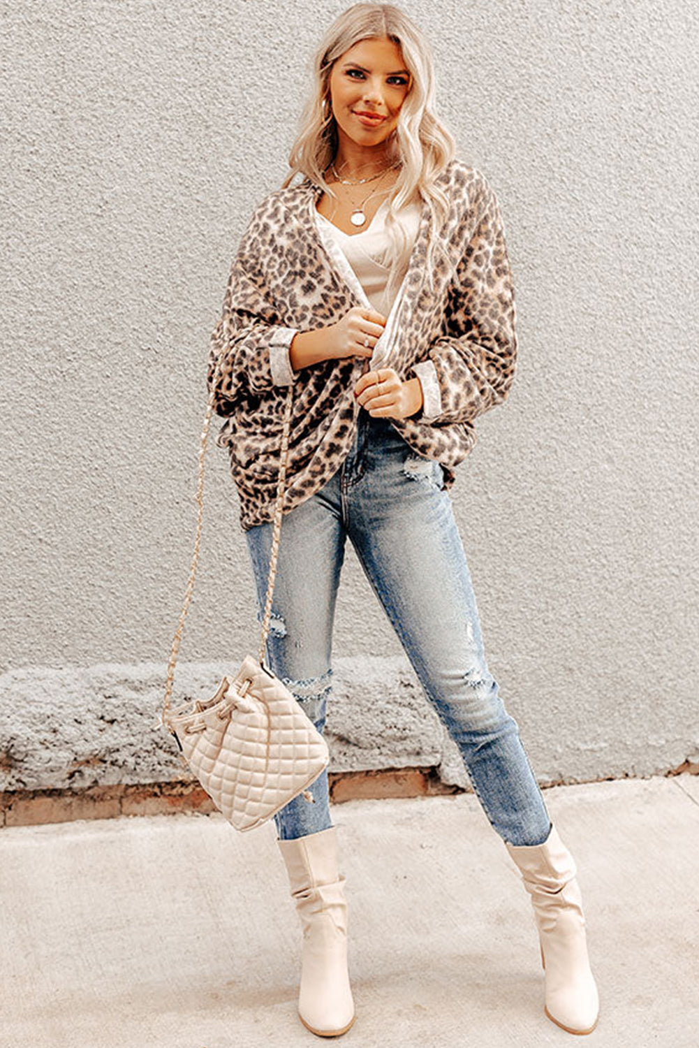 Khaki Leopard Print Batwing Sleeve Loose Tunic Cardigan - Premium Sweaters & Cardigans/Cardigans from Momma Done Gone Crafty- Just $13.20! Shop now at Momma Done Gone Crafty