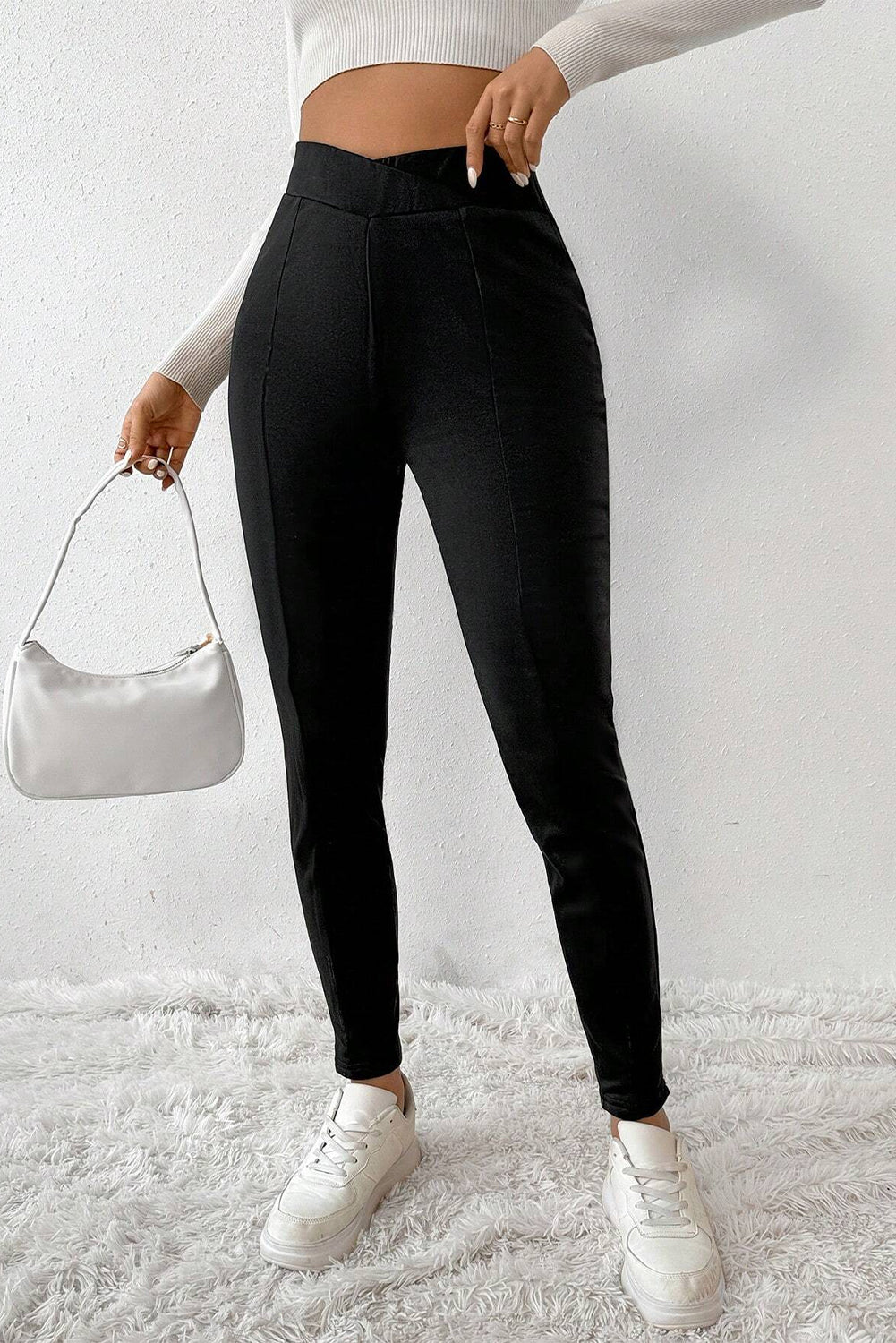 Black Crossed Waist Seamed Leg Thermal Leggings - Premium Bottoms/Leggings from Momma Done Gone Crafty- Just $19.05! Shop now at Momma Done Gone Crafty