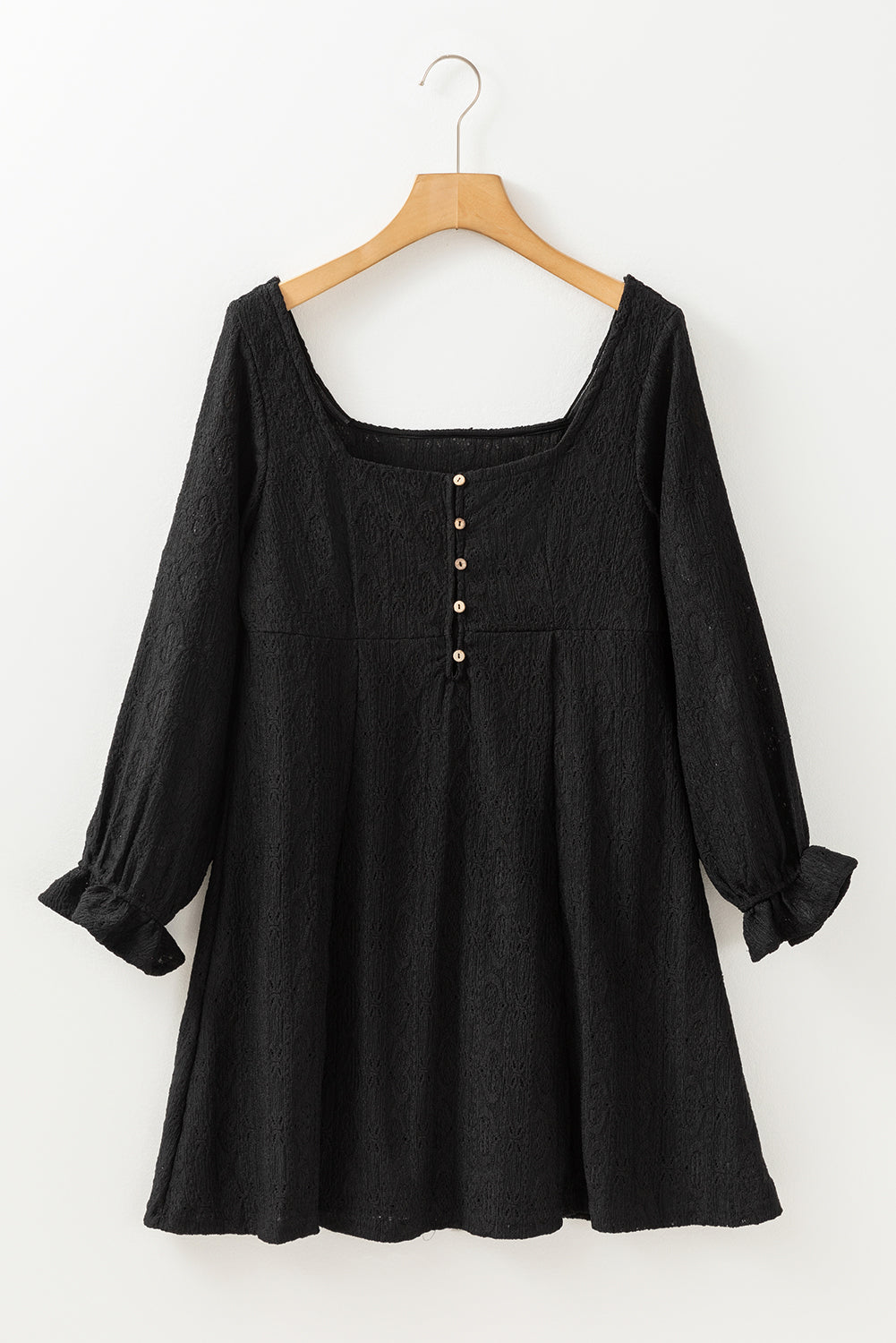 Black Lace Crochet Buttoned Square Neck Shift Mini Dress - Premium Dresses/Mini Dresses from Momma Done Gone Crafty- Just $44! Shop now at Momma Done Gone Crafty