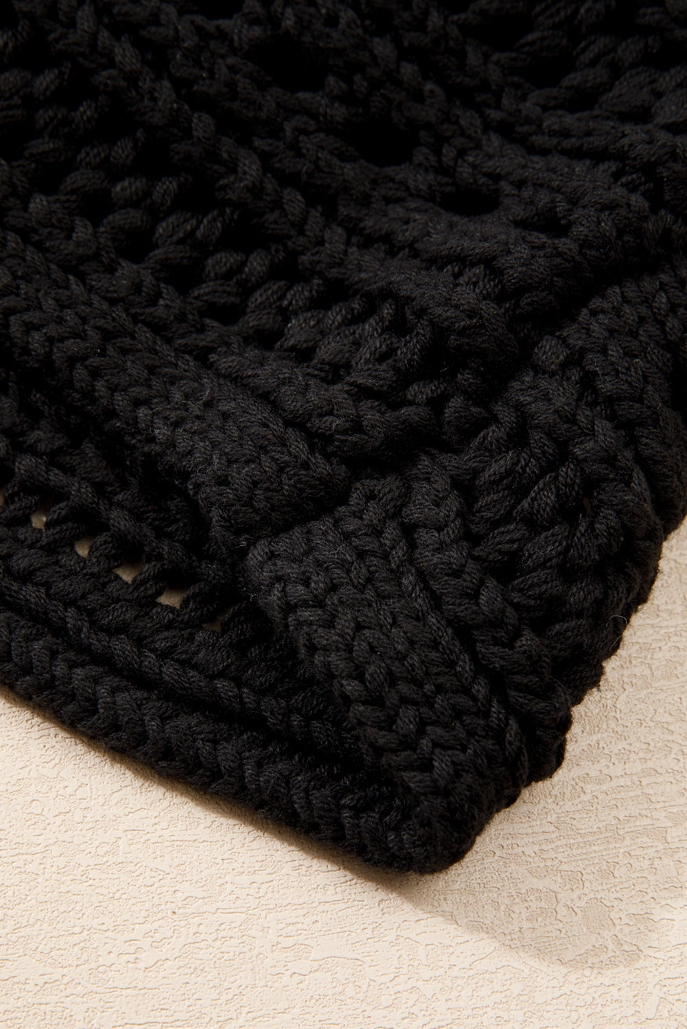 Black Hollow-out Cable Knit Cropped Sweater - Premium Sweaters & Cardigans/Sweaters from Momma Done Gone Crafty- Just $35.85! Shop now at Momma Done Gone Crafty