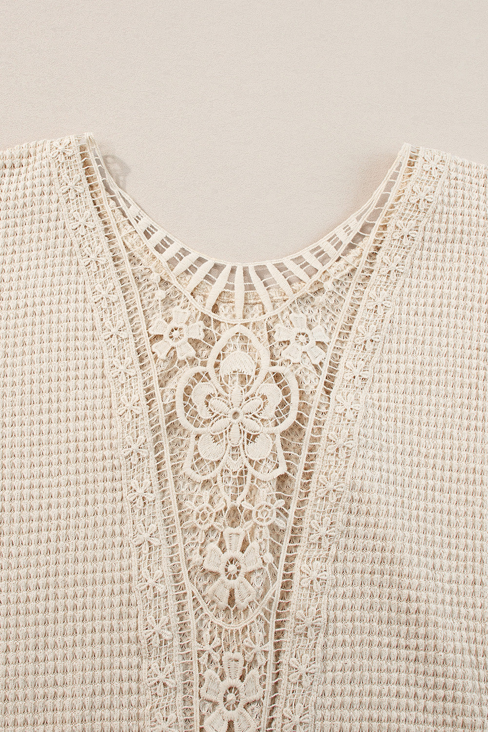 Oatmeal Guipure Lace Patch Textured T-shirt - Premium Tops/Tops & Tees from Momma Done Gone Crafty- Just $36.99! Shop now at Momma Done Gone Crafty