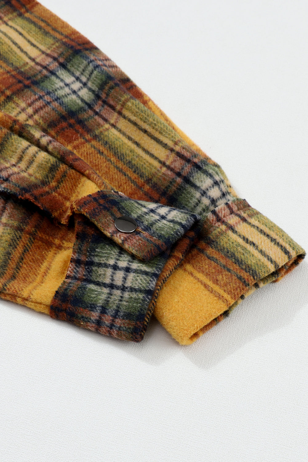 Orange Plaid Patch Hooded Frayed Snap Button Jacket - Premium Outerwear from Momma Done Gone Crafty- Just $52.62! Shop now at Momma Done Gone Crafty