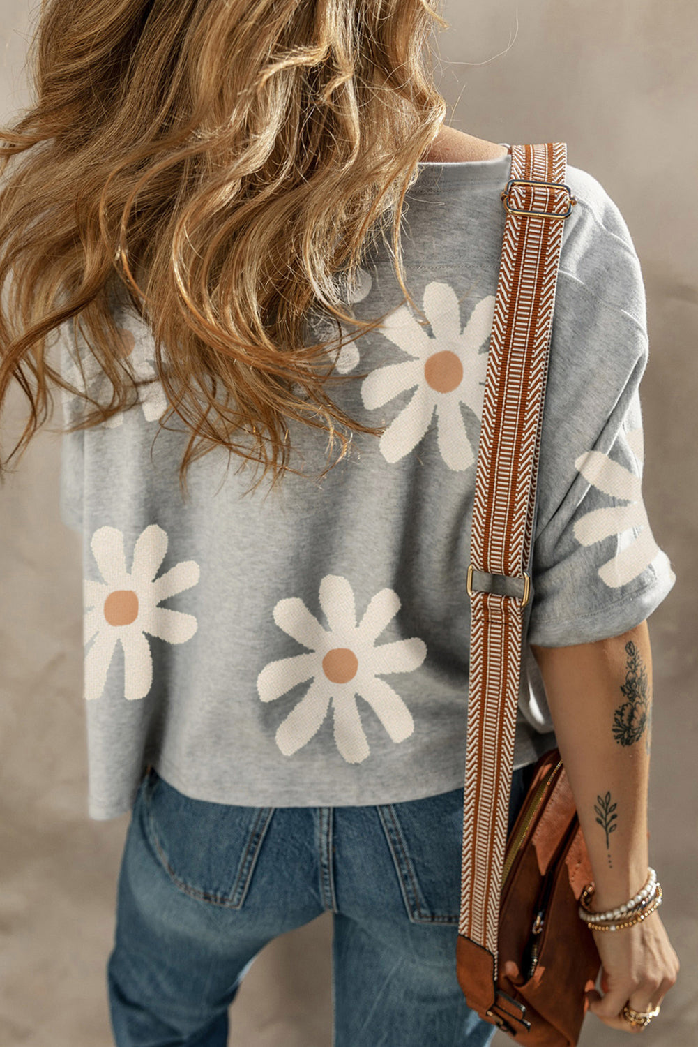 Gray Daisy Flower Printed Casual T Shirt - Premium Tops/Tops & Tees from Momma Done Gone Crafty- Just $30! Shop now at Momma Done Gone Crafty