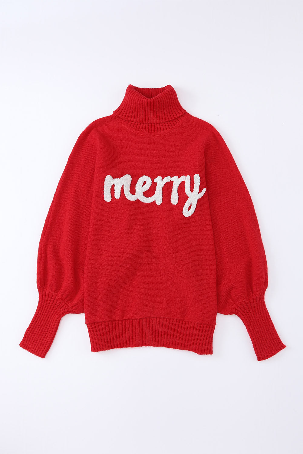 Red Merry Letter Embroidered High Neck Sweater - Premium Tops from Momma Done Gone Crafty- Just $52.99! Shop now at Momma Done Gone Crafty