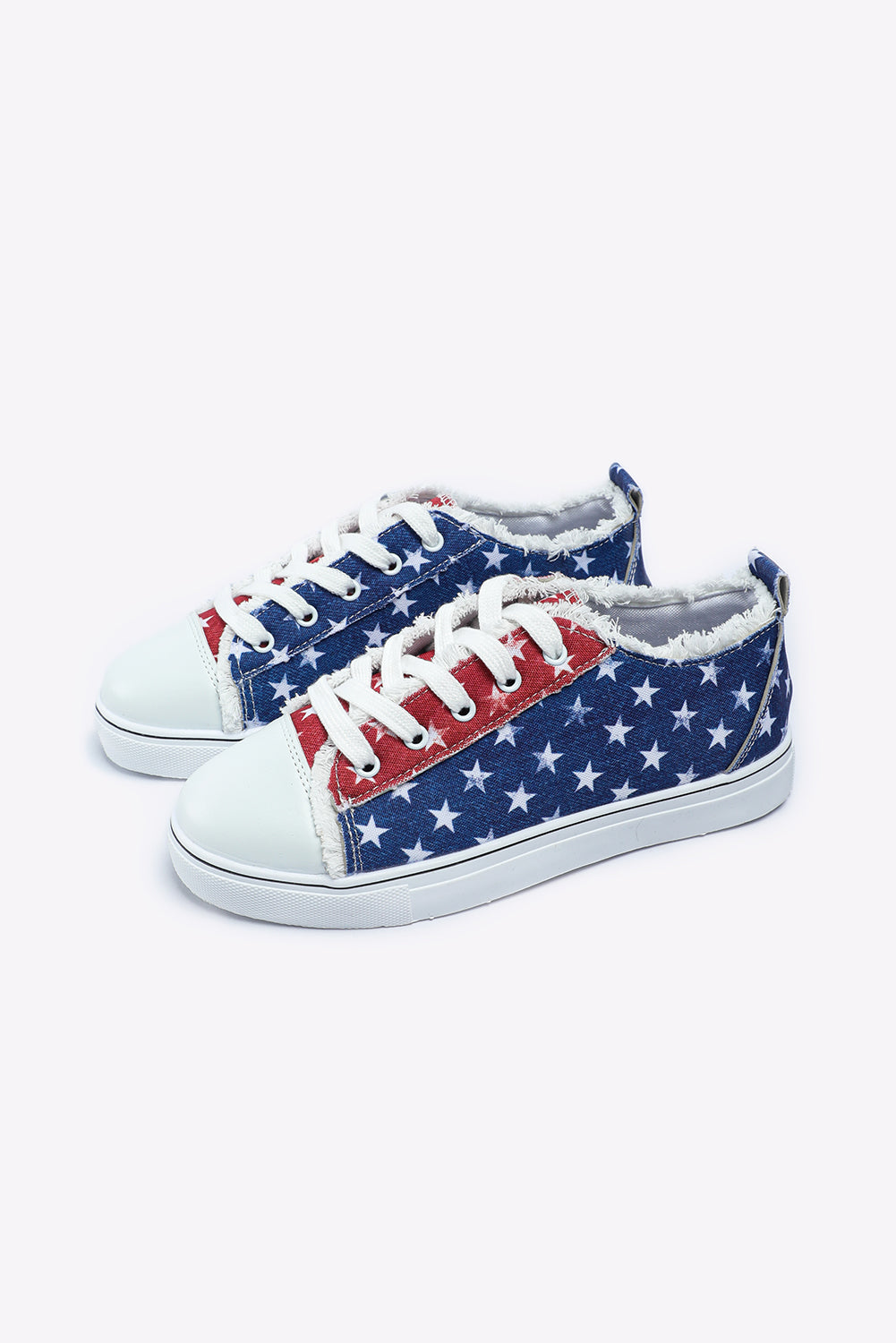 Multicolor American Flag Stars Printed Frayed Detail Lace-up Shoes - Premium Shoes & Bags/Women's Shoes from Ashes 2 Wildflowers Boutique, LLC- Just $19.95! Shop now at Ashes 2 Wildflowers Boutique, LLC