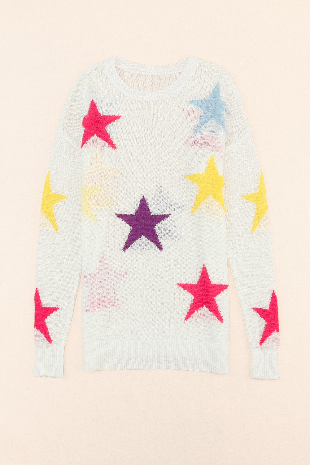 White Colorful Star Pattern Loose Sweater - Premium Tops from Momma Done Gone Crafty- Just $38.94! Shop now at Momma Done Gone Crafty