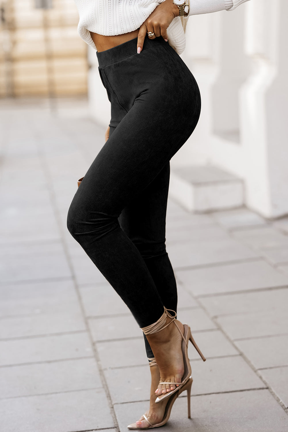 Black High Waist Faux Suede Skinny Leggings - Premium Bottoms/Leggings from Ashes 2 Wildflowers Boutique, LLC- Just $16.11! Shop now at Ashes 2 Wildflowers Boutique, LLC