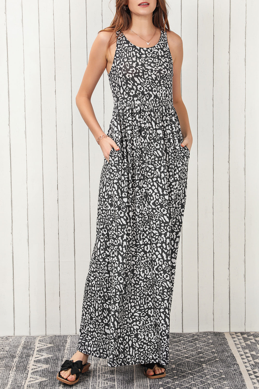 Gray Leopard Print Pocketed Sleeveless Maxi Dress - Premium Dresses/Maxi Dresses from Ashes 2 Wildflowers Boutique, LLC- Just $19.80! Shop now at Ashes 2 Wildflowers Boutique, LLC