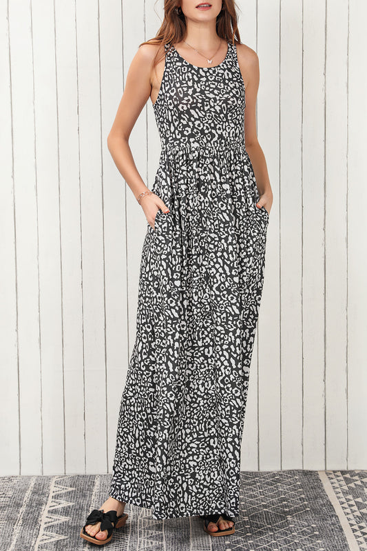 Gray Leopard Print Pocketed Sleeveless Maxi Dress - Premium Dresses/Maxi Dresses from Ashes 2 Wildflowers Boutique, LLC- Just $19.80! Shop now at Ashes 2 Wildflowers Boutique, LLC