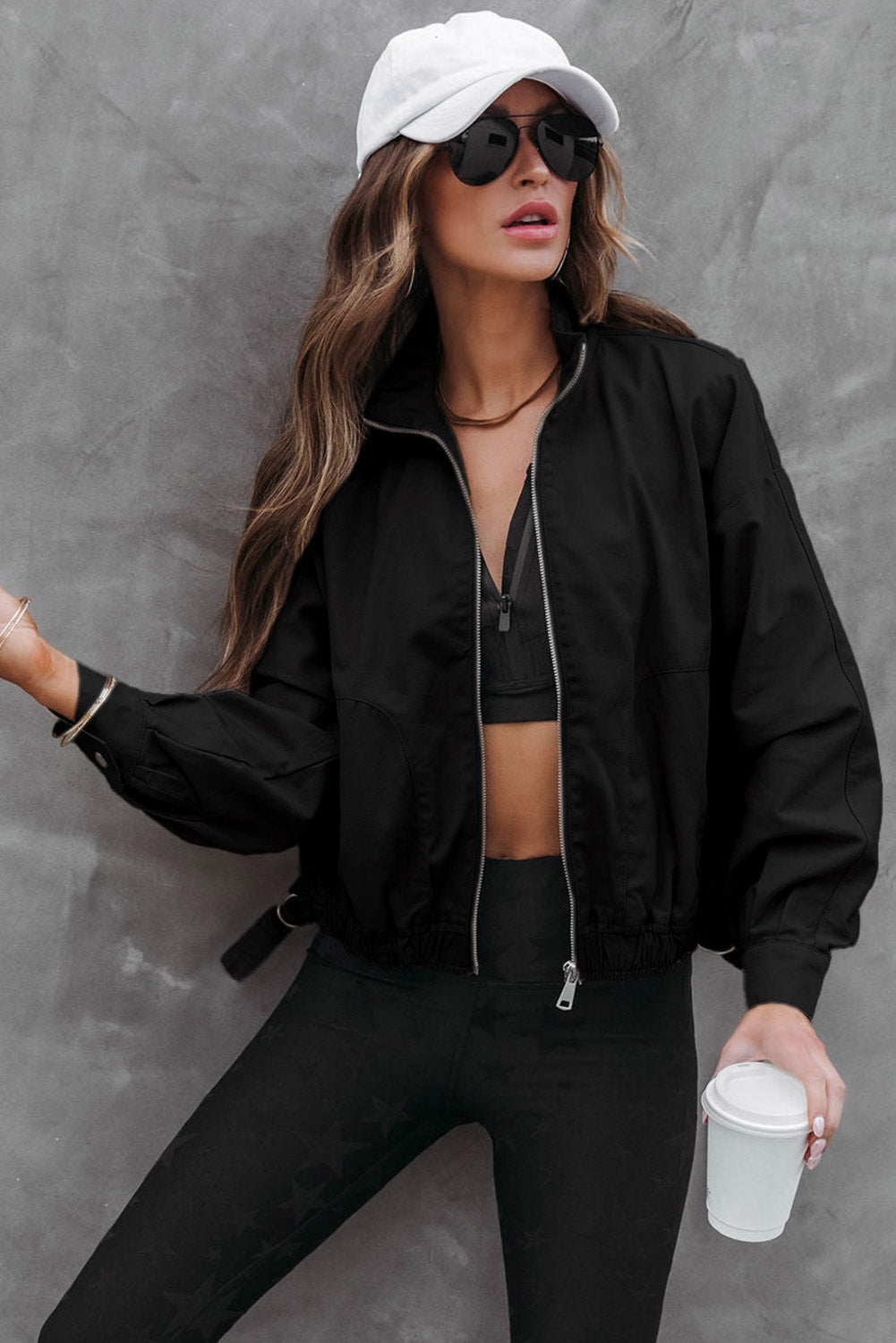 Black Solid Full Zipped Jacket - Premium Outerwear from Momma Done Gone Crafty- Just $68.94! Shop now at Momma Done Gone Crafty