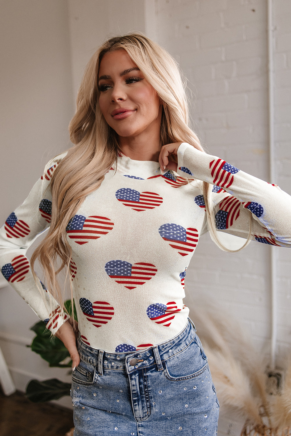 White Americana Glitter Mesh Long Sleeve Bodysuit - Premium Tops/Bodysuits from Ashes 2 Wildflowers Boutique, LLC- Just $26.90! Shop now at Ashes 2 Wildflowers Boutique, LLC