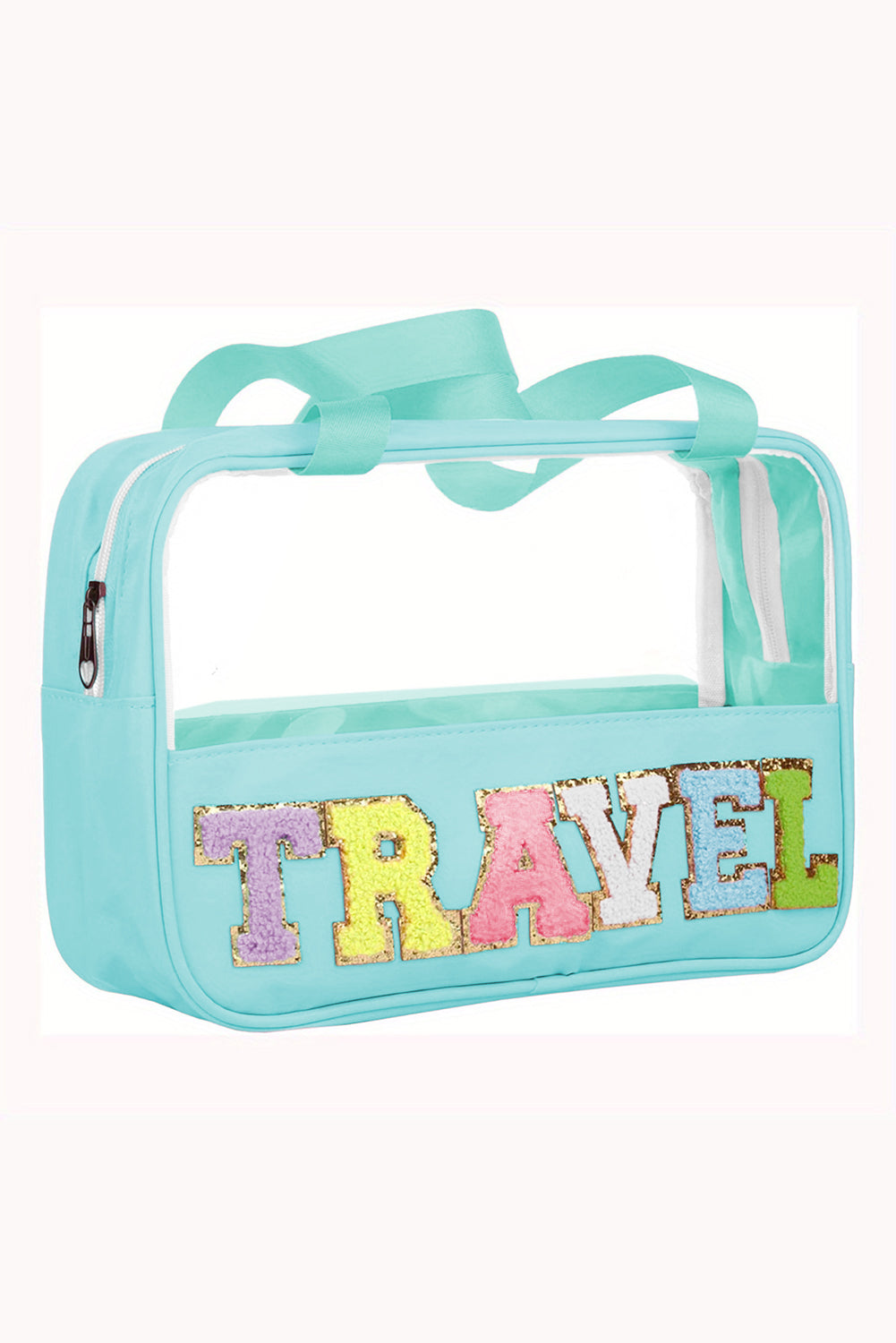 Mint Green TRAVEL Chenille Letter Clear PVC Makeup Bag - Premium Accessories from Momma Done Gone Crafty- Just $13.98! Shop now at Momma Done Gone Crafty