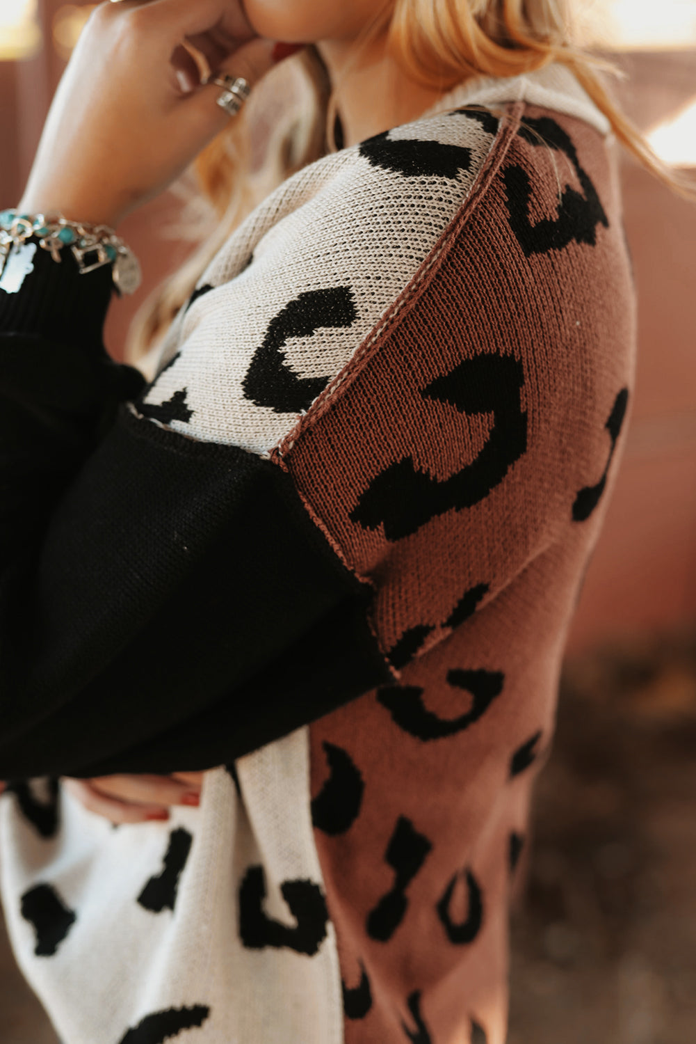 Coffee Leopard Print Colorblock Pullover Sweater - Premium Tops from Momma Done Gone Crafty- Just $48.99! Shop now at Momma Done Gone Crafty