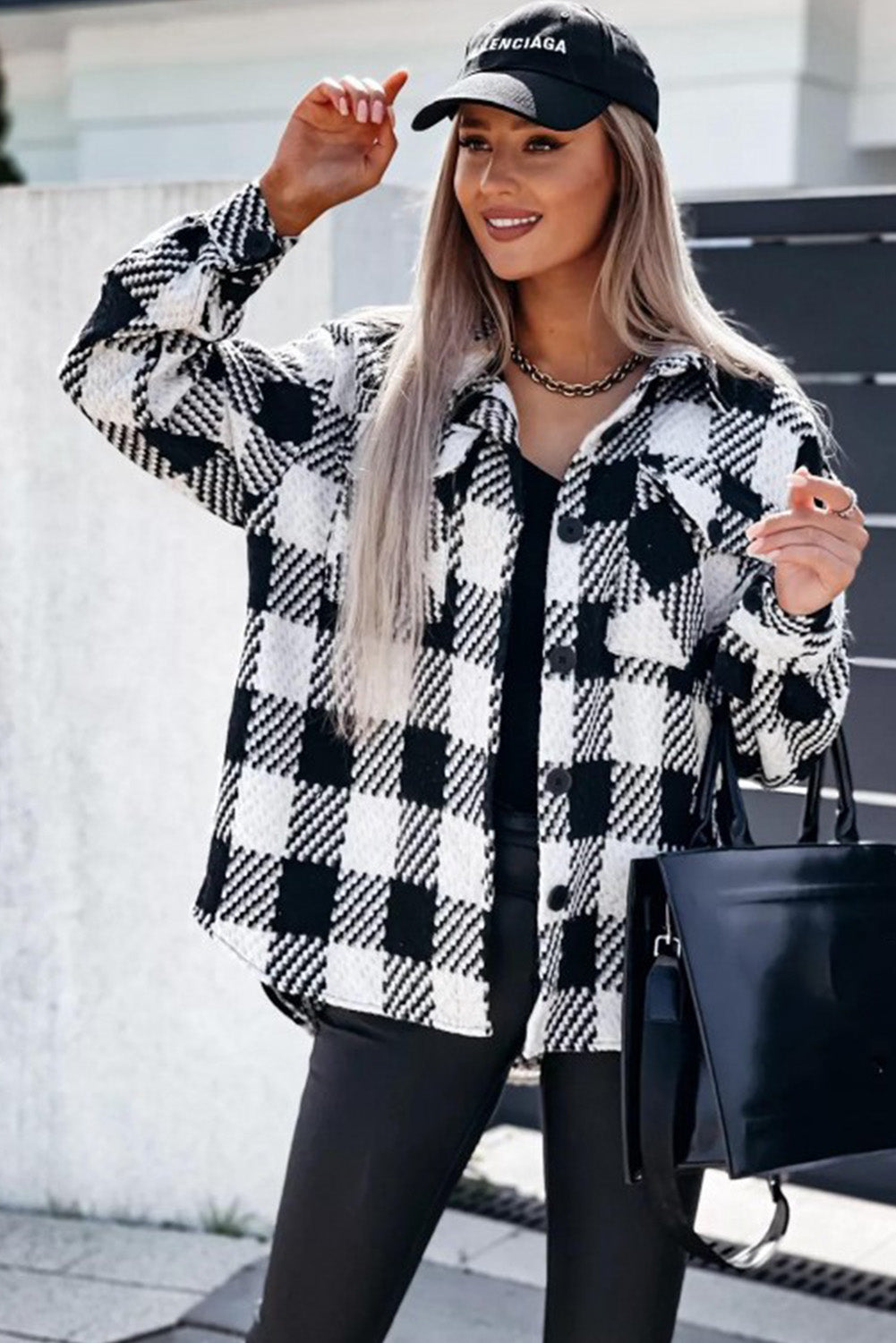 Black Plaid Textured Flap Pocket Shacket - Premium Outerwear from Momma Done Gone Crafty- Just $55.99! Shop now at Momma Done Gone Crafty