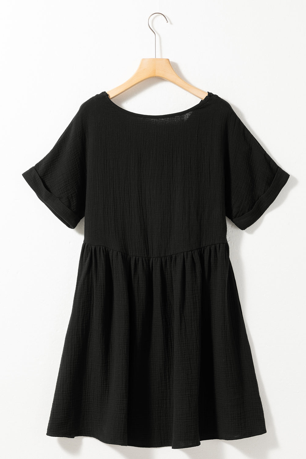 Black Folded Short Sleeve Lace V Neck Mini Dress - Premium Dresses/Mini Dresses from Momma Done Gone Crafty- Just $34! Shop now at Momma Done Gone Crafty