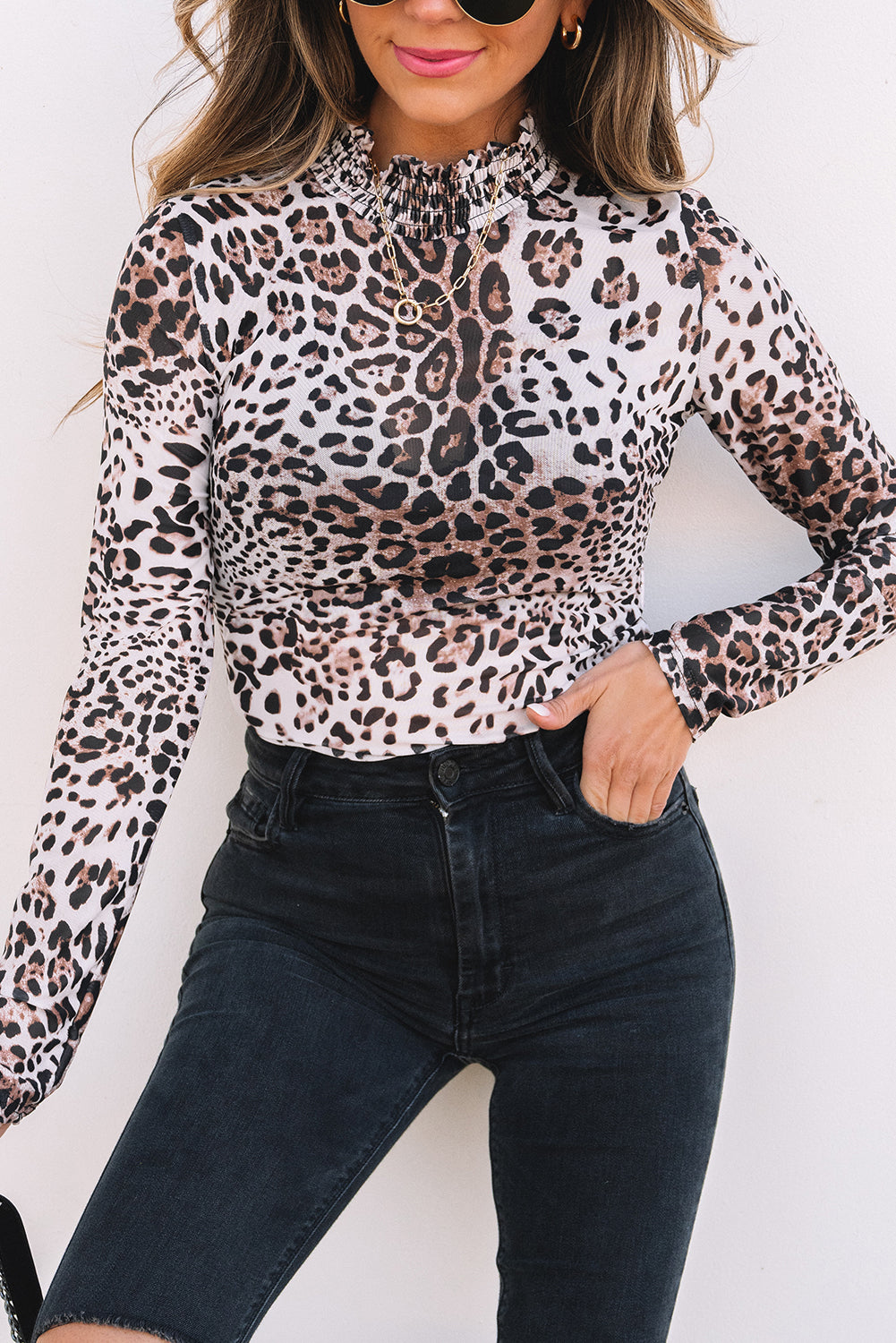 Brown Leopard Smocked Neck Mesh Long Sleeve Bodysuit - Premium Tops/Bodysuits from Ashes 2 Wildflowers Boutique, LLC- Just $26.08! Shop now at Ashes 2 Wildflowers Boutique, LLC