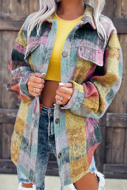 Multicolor Brushed Plaid Pocketed Oversize Shacket - Premium Outerwear from Momma Done Gone Crafty- Just $54.99! Shop now at Momma Done Gone Crafty