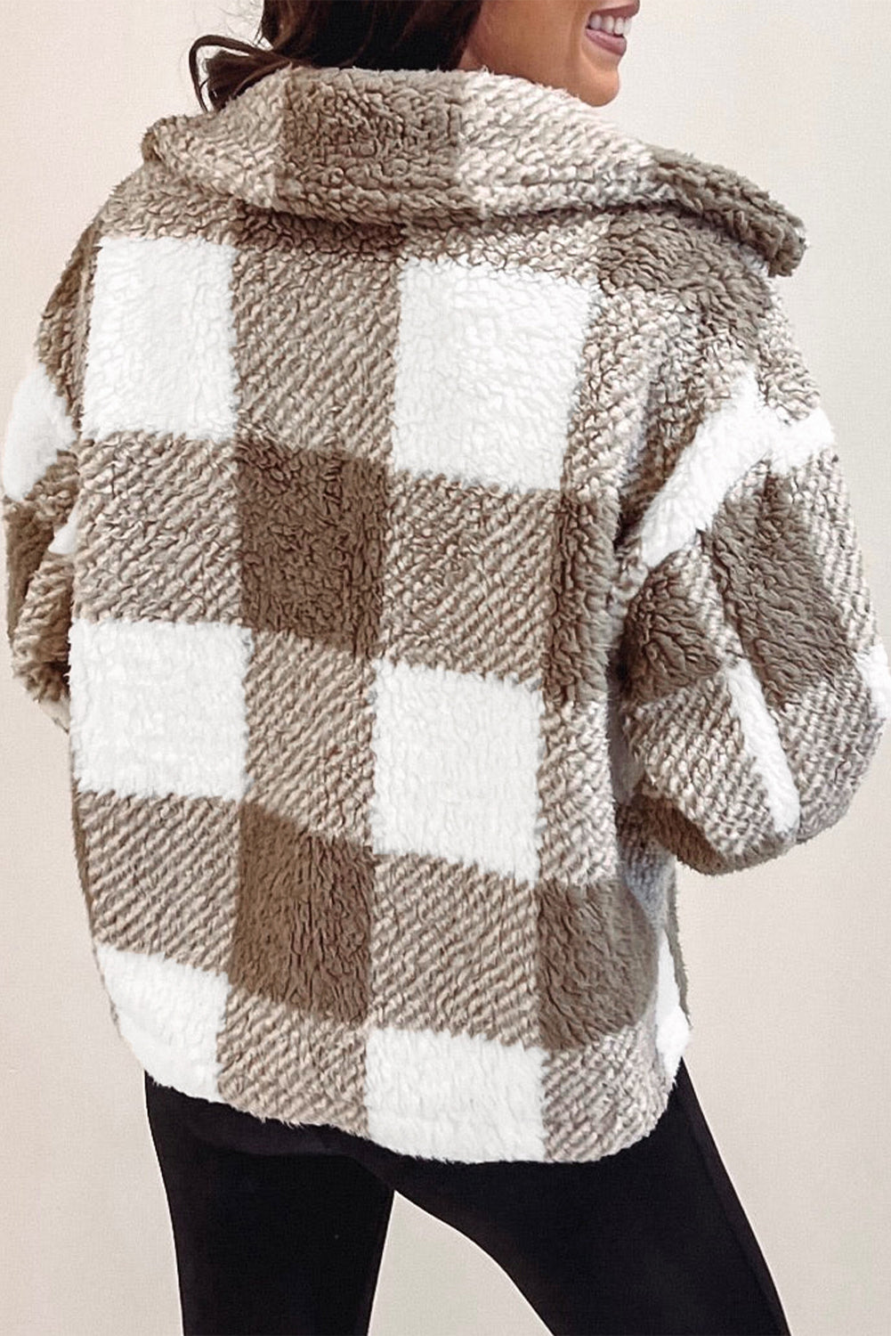 Khaki Plaid Sherpa Buttoned Flap Pocket Shacket - Premium Outerwear from Momma Done Gone Crafty- Just $48.99! Shop now at Momma Done Gone Crafty