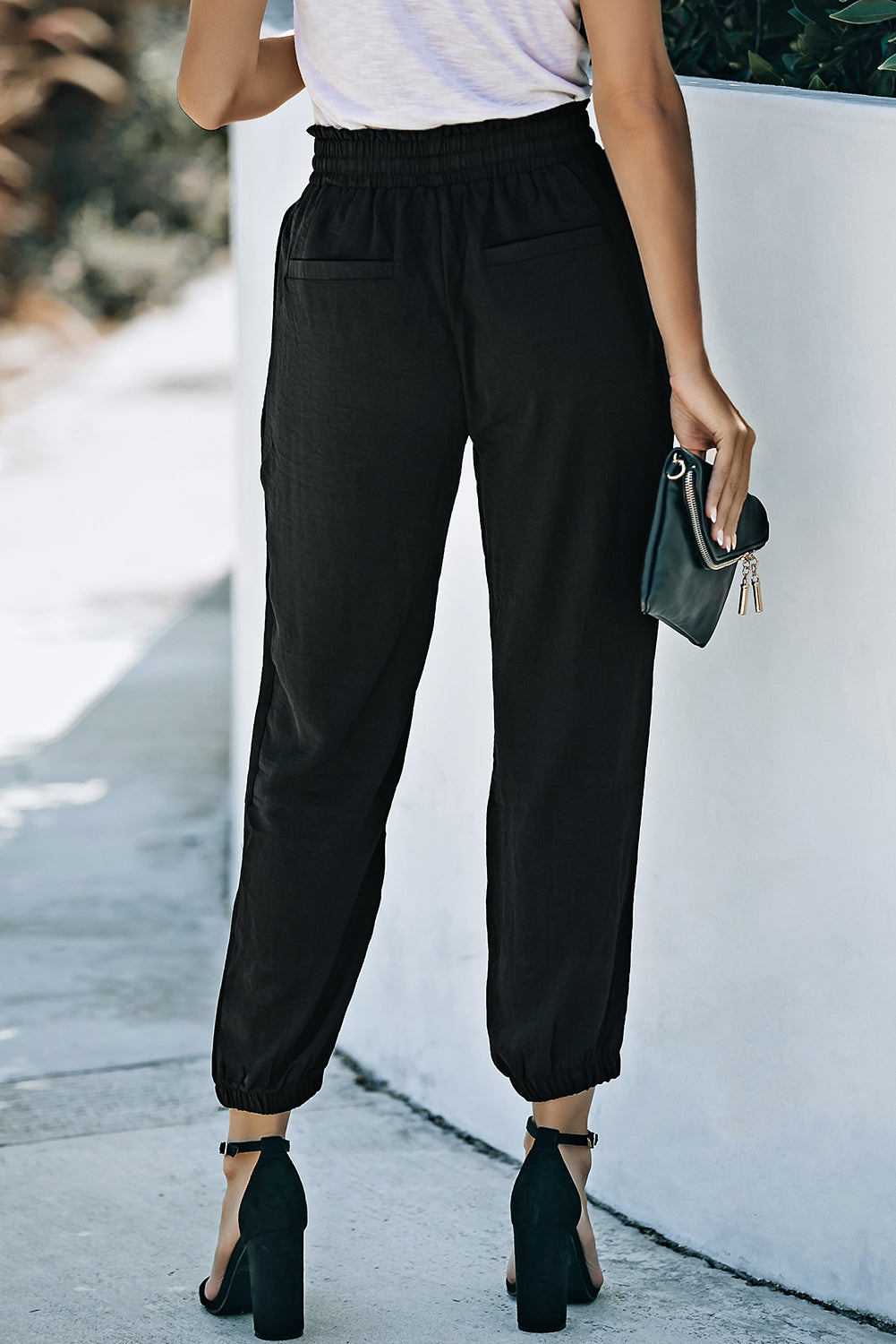 Black Solid Color Drawstring Smocked Waist Joggers - Premium Bottoms from Momma Done Gone Crafty- Just $47.40! Shop now at Momma Done Gone Crafty