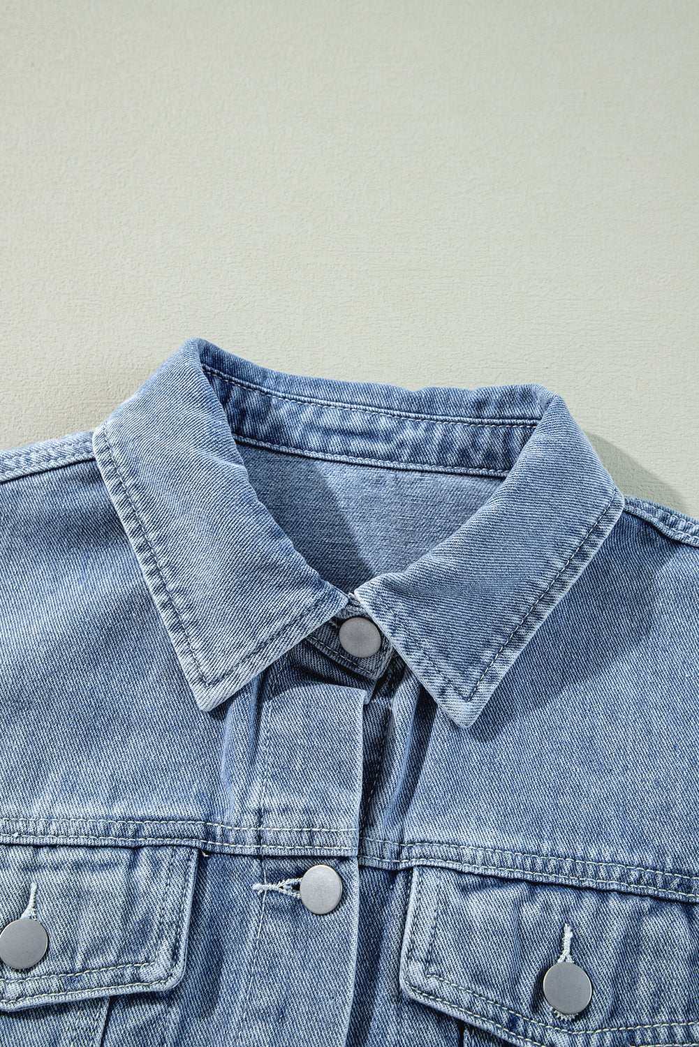 Beau Blue Ruffle Raw Hem Flap Pockets Denim Jacket - Premium Outerwear/Denim jackets from Ashes 2 Wildflowers Boutique, LLC- Just $41.38! Shop now at Ashes 2 Wildflowers Boutique, LLC