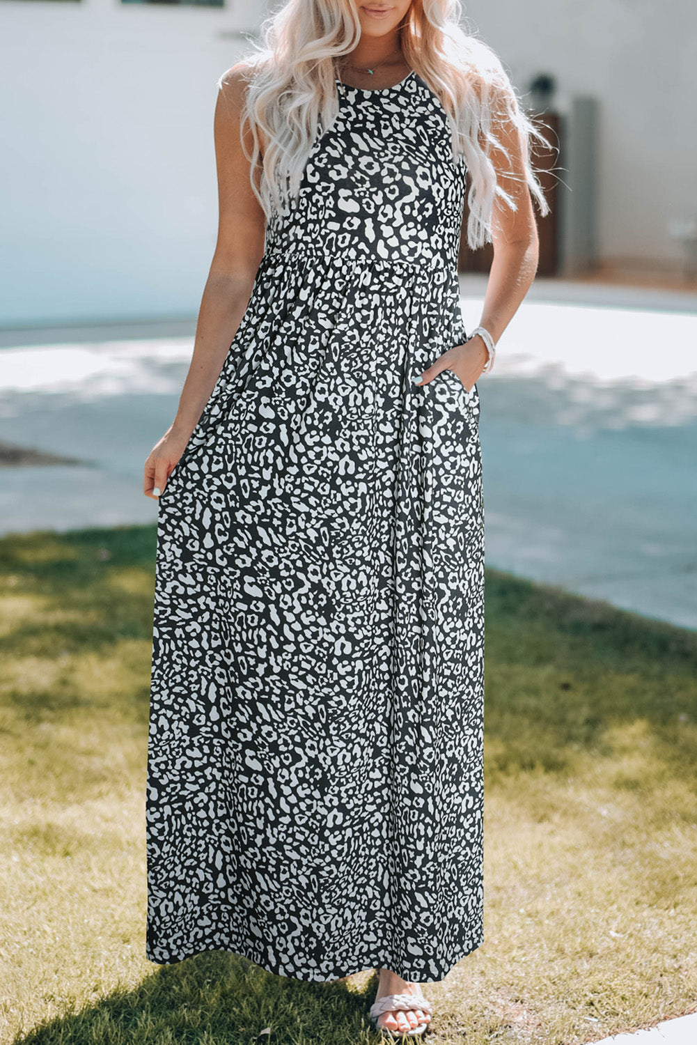Gray Leopard Print Pocketed Sleeveless Maxi Dress - Premium Dresses/Maxi Dresses from Ashes 2 Wildflowers Boutique, LLC- Just $19.80! Shop now at Ashes 2 Wildflowers Boutique, LLC