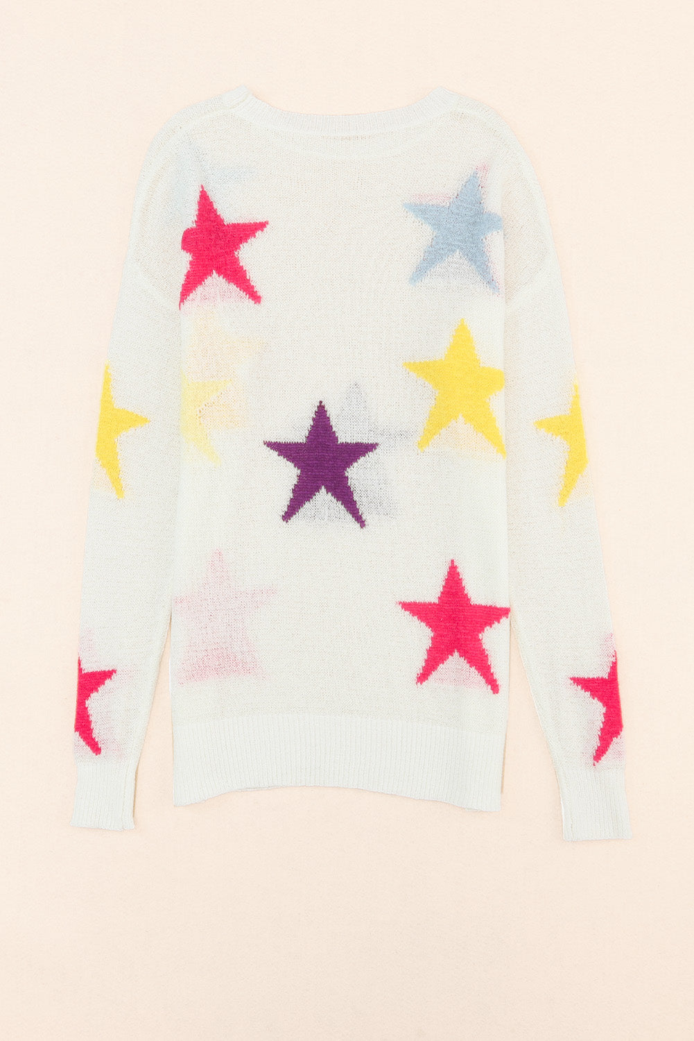 White Colorful Star Pattern Loose Sweater - Premium Tops from Momma Done Gone Crafty- Just $38.94! Shop now at Momma Done Gone Crafty