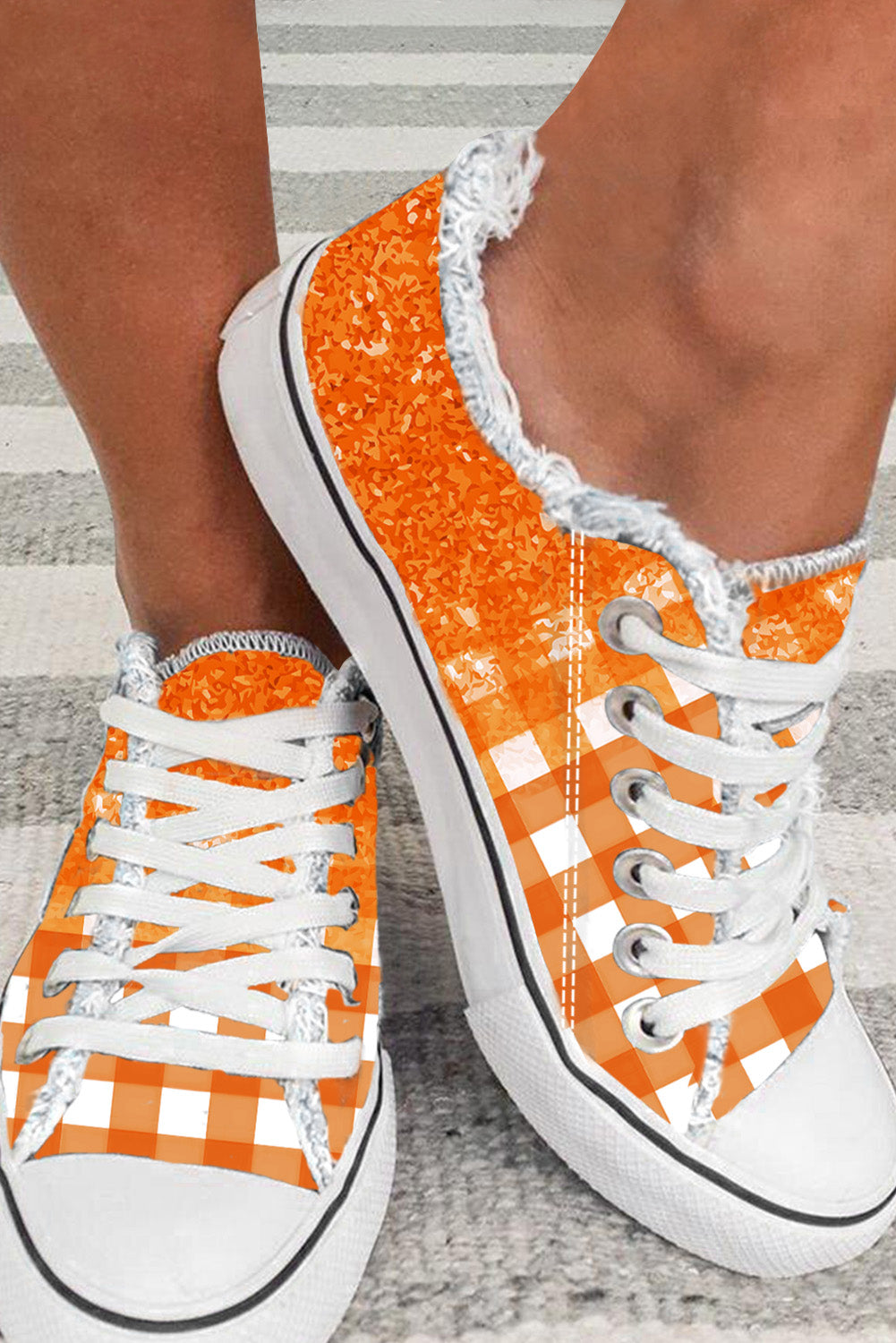Orange Checkered Flat Canvas Shoes - Premium Shoes & Bags from Momma Done Gone Crafty- Just $35.99! Shop now at Momma Done Gone Crafty
