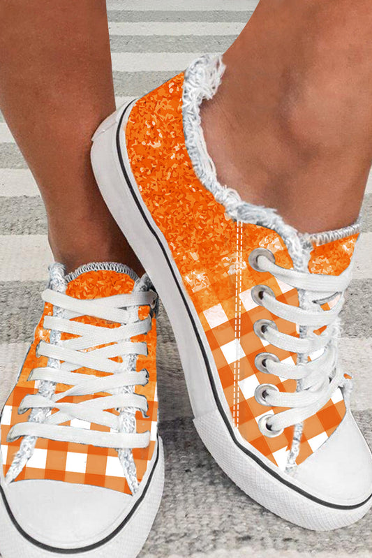 Orange Checkered Flat Canvas Shoes - Premium Shoes & Bags from Momma Done Gone Crafty- Just $35.99! Shop now at Momma Done Gone Crafty