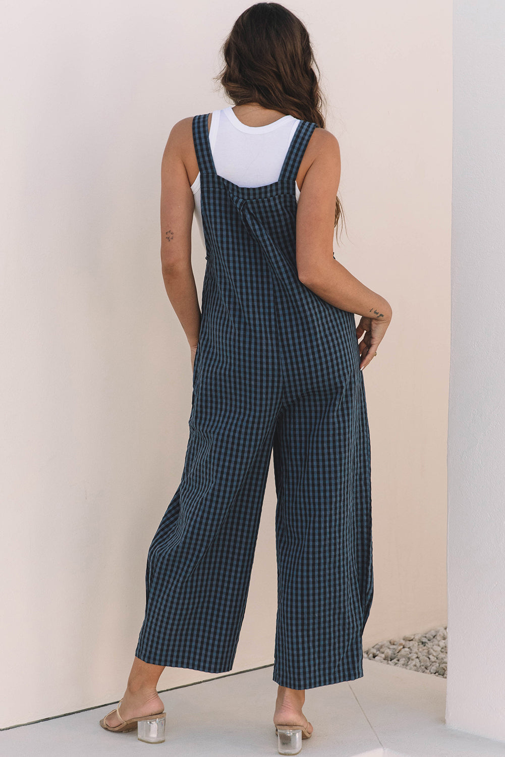 Sail Blue Plaid Print Buttoned Pocketed High Waist Overall - Premium Bottoms/Jumpsuits & Rompers from Ashes 2 Wildflowers Boutique, LLC- Just $34.93! Shop now at Ashes 2 Wildflowers Boutique, LLC