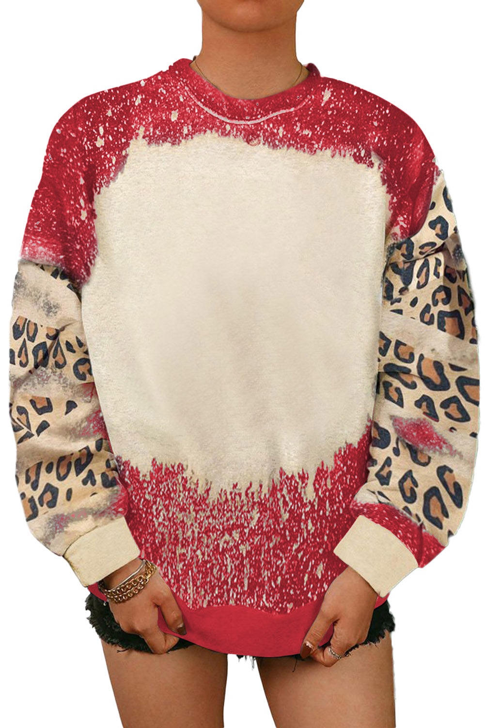 Red Tie Dye Leopard Drop Shoulder Sweatshirt - Premium Tops from Momma Done Gone Crafty- Just $33.60! Shop now at Momma Done Gone Crafty