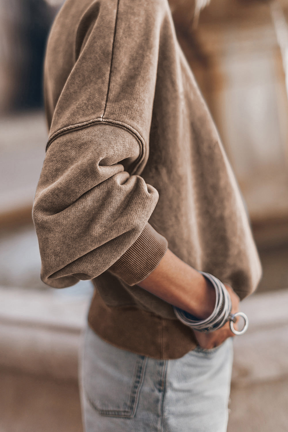 Brown Drop Shoulder Crew Neck Pullover Sweatshirt - Premium Tops/Sweatshirts & Hoodies from Ashes 2 Wildflowers Boutique, LLC- Just $34.18! Shop now at Ashes 2 Wildflowers Boutique, LLC