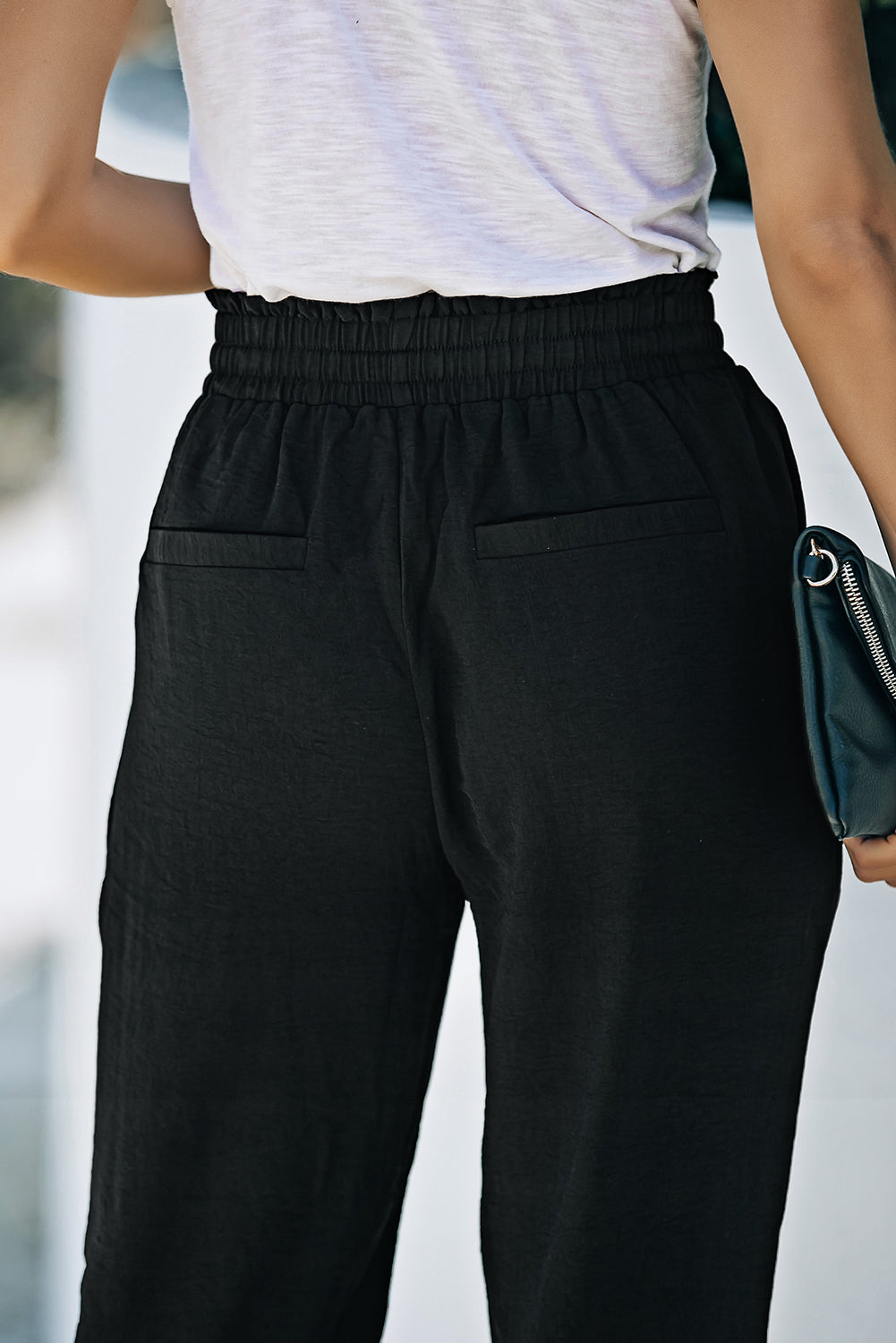 Black Solid Color Drawstring Smocked Waist Joggers - Premium Bottoms from Momma Done Gone Crafty- Just $47.40! Shop now at Momma Done Gone Crafty