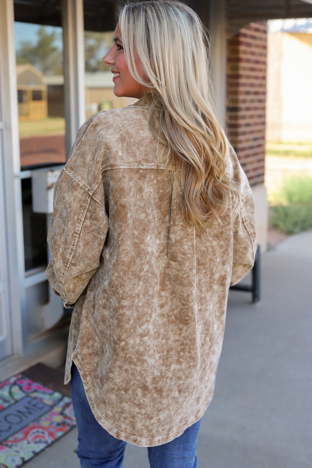 Khaki Vintage Distressed Mineral Wash Oversized Shacket - Premium Outerwear from Momma Done Gone Crafty- Just $61.50! Shop now at Momma Done Gone Crafty
