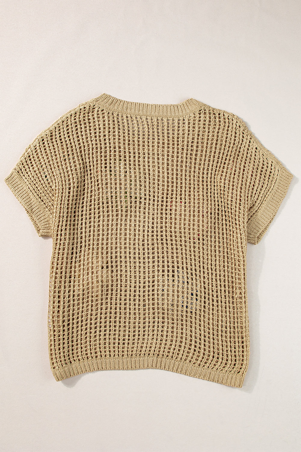 Light French Beige Crochet Flower Hollow-out Sweater T Shirt - Premium Sweaters & Cardigans/Short Sleeve Sweaters from Momma Done Gone Crafty- Just $33.06! Shop now at Momma Done Gone Crafty