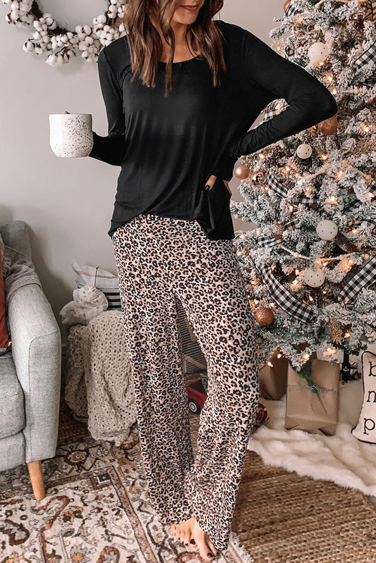 Long Sleeve Top and Leopard Print Pants Lounge Set - Premium Loungewear from Momma Done Gone Crafty- Just $24.00! Shop now at Momma Done Gone Crafty